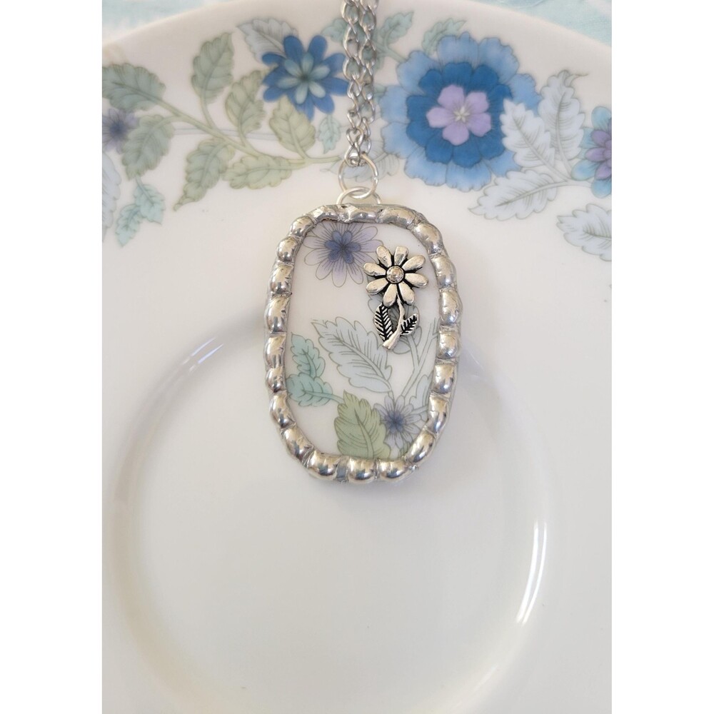 Broken China "Wedgwood Clementine" Soldered Pendant Necklace